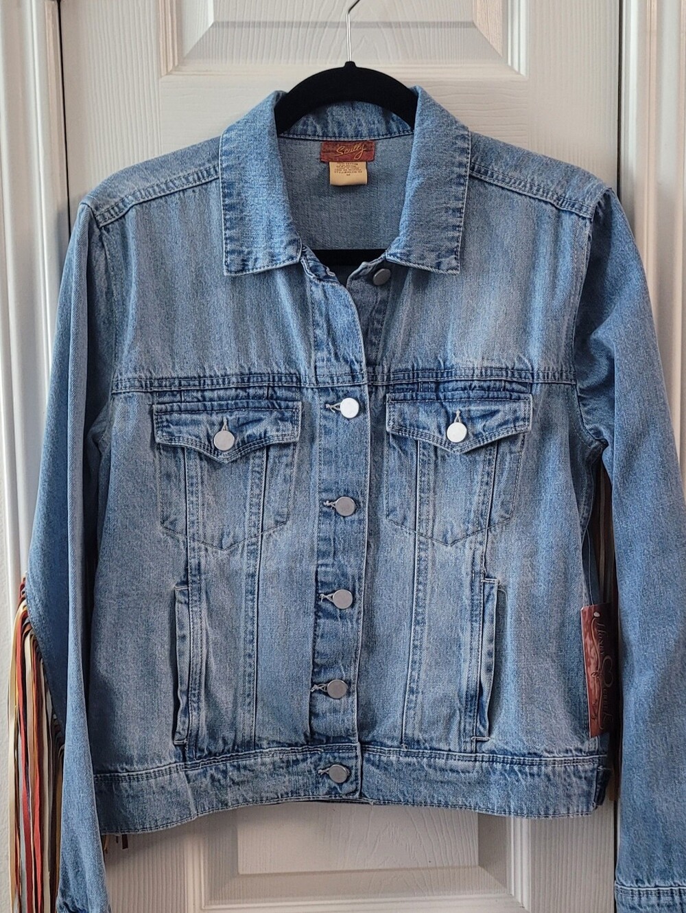Scully Light Blue Denim Jacket with Colorful Fringe